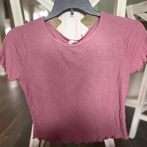 Pink Lettuce Trimmed Crop Tight Fitted Tee